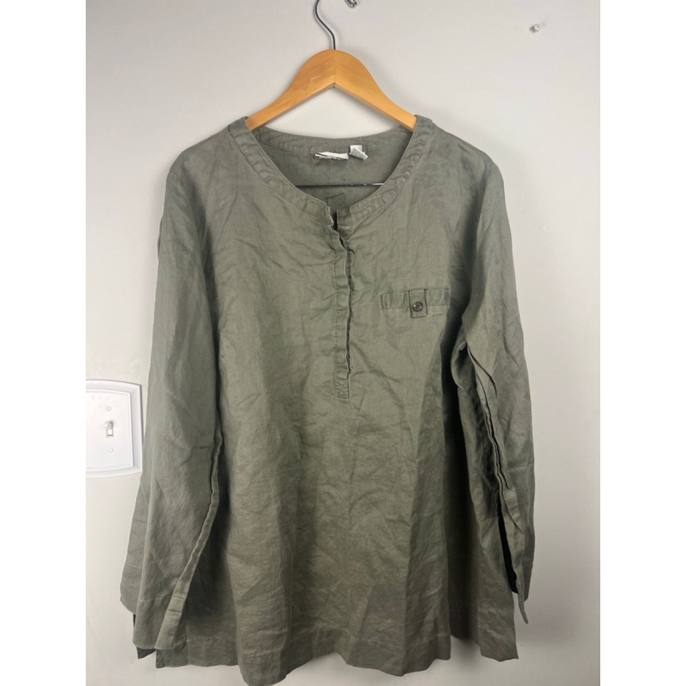 Women's TOTO n KO Linen Tunic Green Size 2X